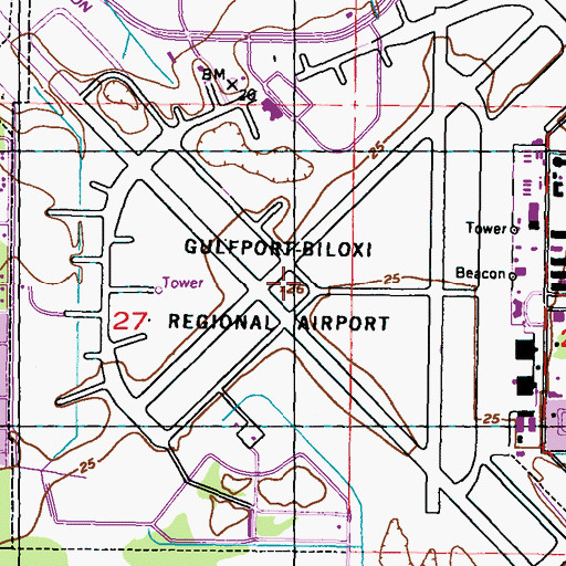 Topographic Map of Gulfport Army Air Field (historical), MS
