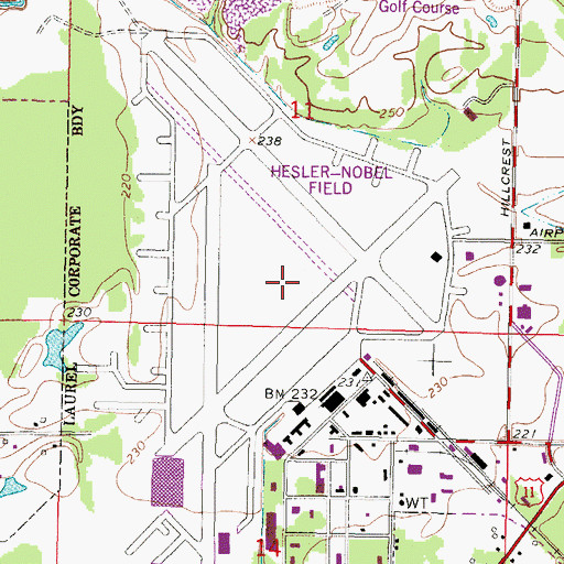 Topographic Map of Laurel Army Air Field (historical), MS