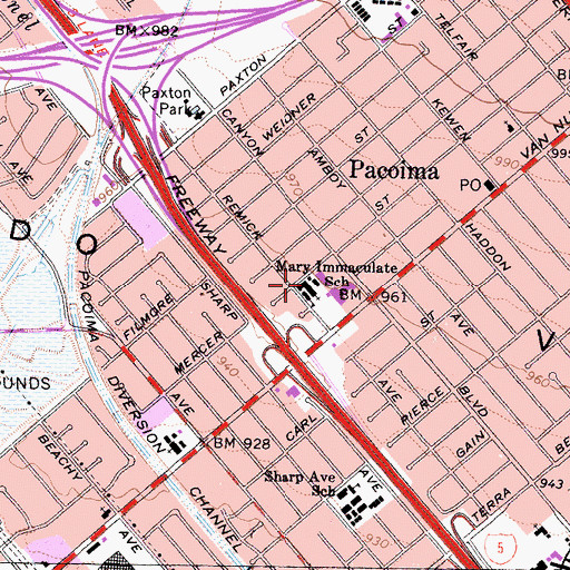 Topographic Map of Mary Immaculate Catholic Church, CA