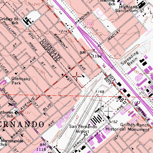 Topographic Map of San Fernando First Baptist Church, CA