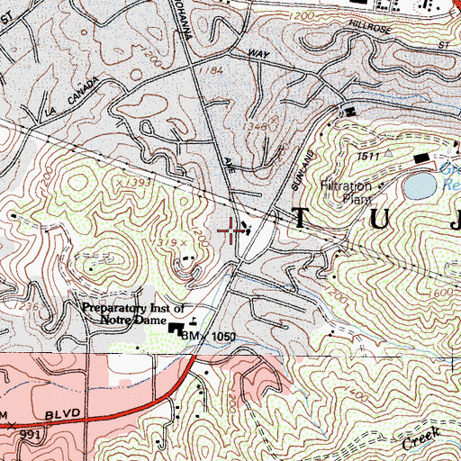 Topographic Map of Shadow Hills Presbyterian Church, CA