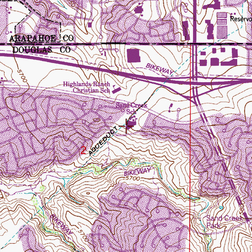 Topographic Map of Sand Creek Elementary School, CO