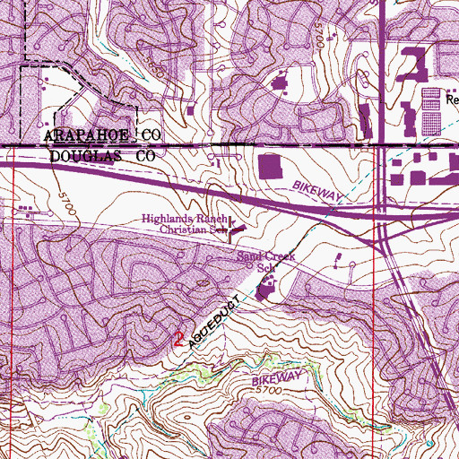 Topographic Map of Denver Christian School Highlands Ranch, CO