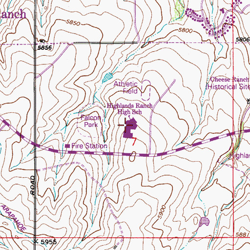 Topographic Map of Highlands Ranch High School, CO