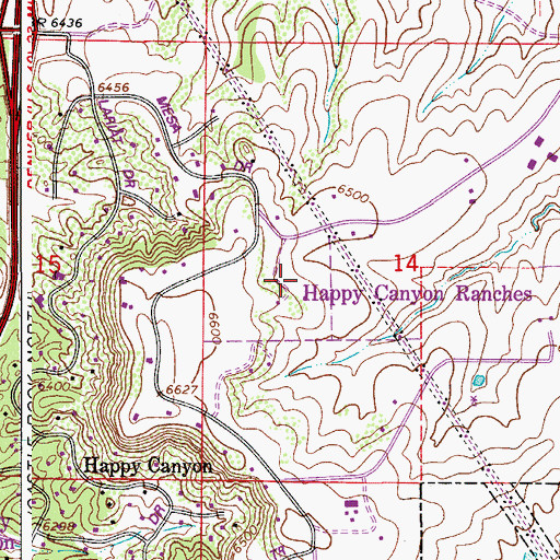 Topographic Map of Happy Canyon Ranches, CO