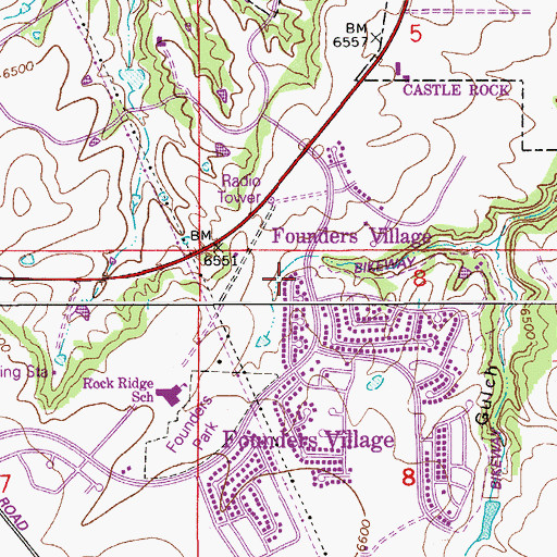 Topographic Map of Founders Village, CO