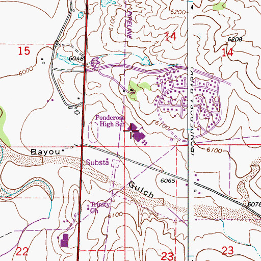 Topographic Map of Ponderosa High School, CO