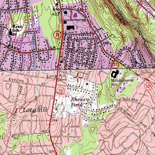 Topographic Map of Long Hill Cemetery, CT