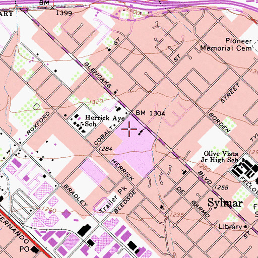 Topographic Map of First Lutheran High School, CA