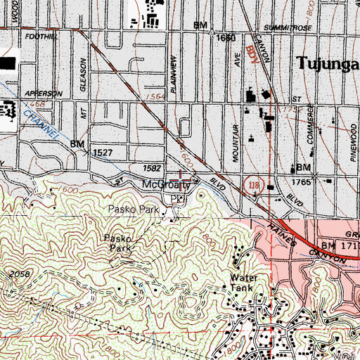 Topographic Map of La Crescenta Full Gospel Church, CA