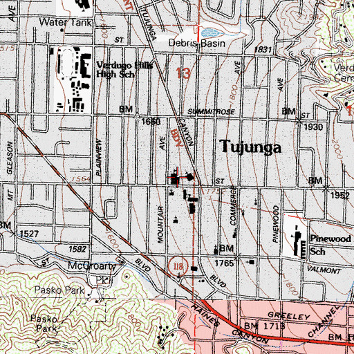 Topographic Map of Our Lady of Lourdes Church, CA