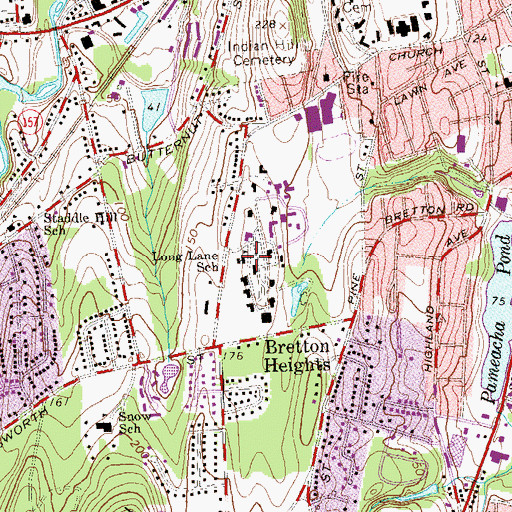 Topographic Map of Long Lane School, CT