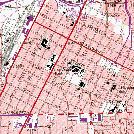 Topographic Map of Las Vegas Academy of International Studies, NV