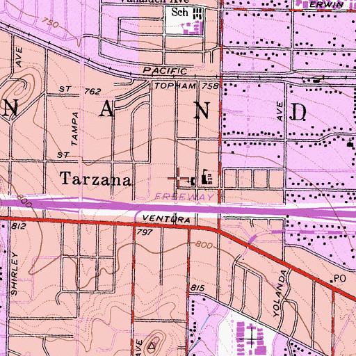 Topographic Map of Tarzana Baptist Chapel, CA