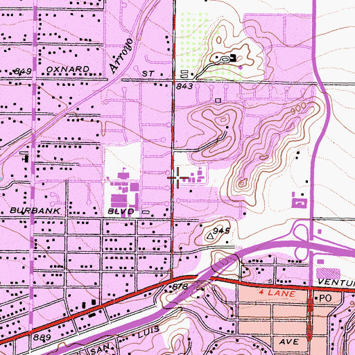 Topographic Map of Woodland Hills Private School, CA