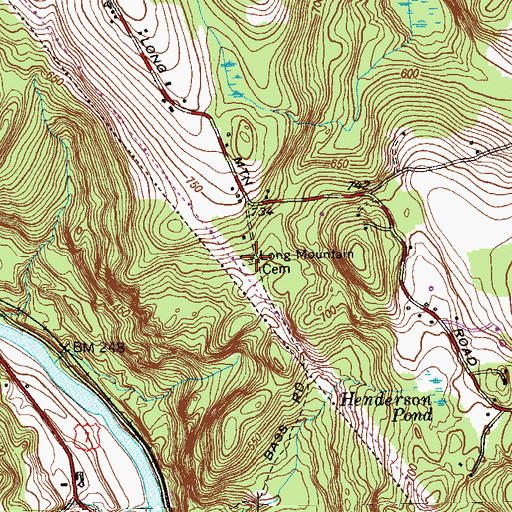 Topographic Map of Long Mountain Cemetery, CT