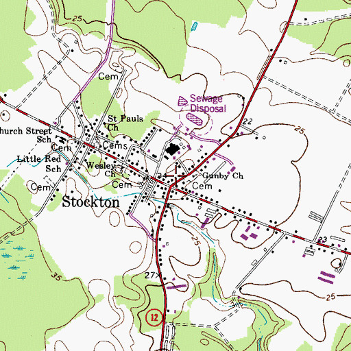 Topographic Map of Stockton Volunteer Fire Company - Station 200, MD