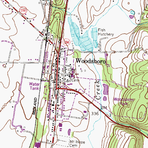Topographic Map of Woodsboro Volunteer Fire Company Station 16, MD