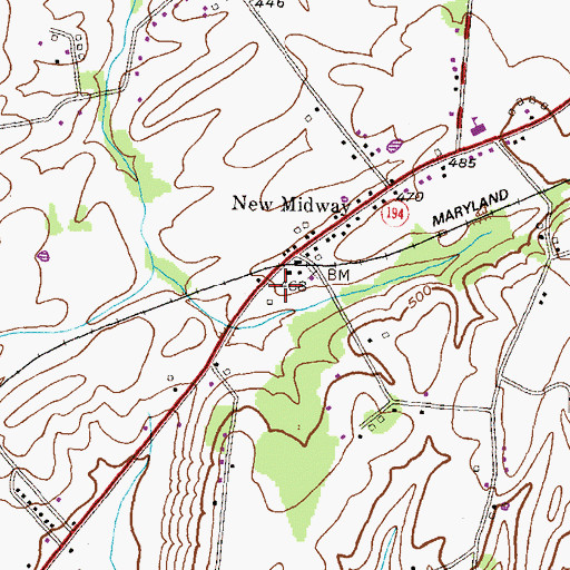 Topographic Map of New Midway Fire Company Number 9, MD
