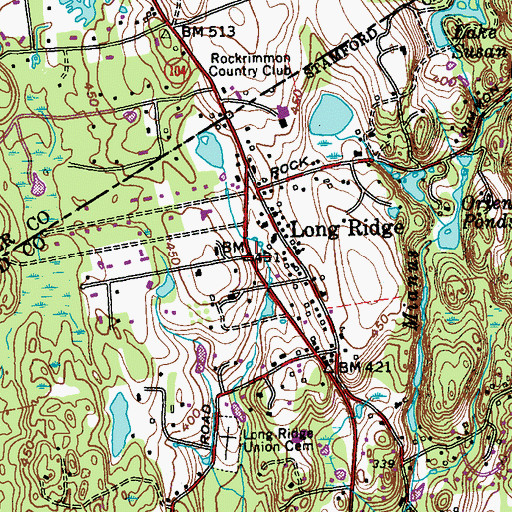 Topographic Map of Long Ridge, CT