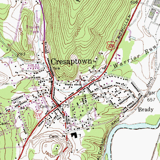 Topographic Map of Cresaptown Volunteer Fire Department, MD