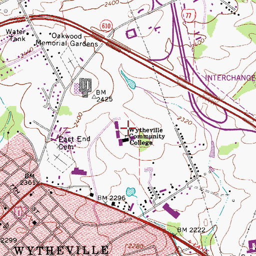 Topographic Map of Wytheville Community College Police Department, VA