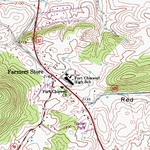 Topographic Map of Fort Chiswell Middle School, VA