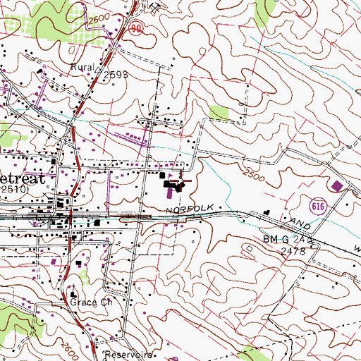Topographic Map of Rural Retreat Middle School, VA