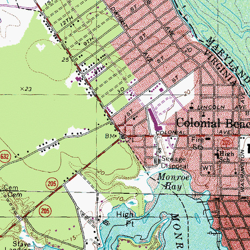 Topographic Map of Colonial Beach Police Department, VA