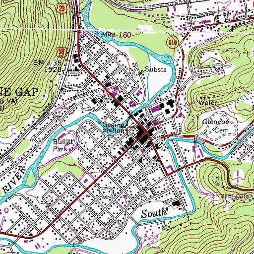 Topographic Map of Big Stone Gap Volunteer Fire Department, VA