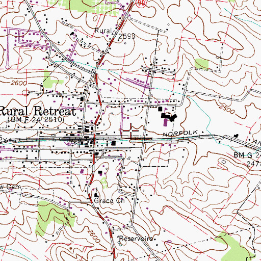Topographic Map of Rural Retreat Volunteer Fire Department, VA