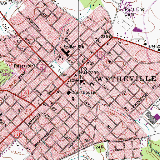 Topographic Map of Wytheville Fire Department, VA