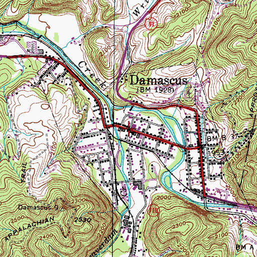 Topographic Map of Damascus Town Police Department, VA
