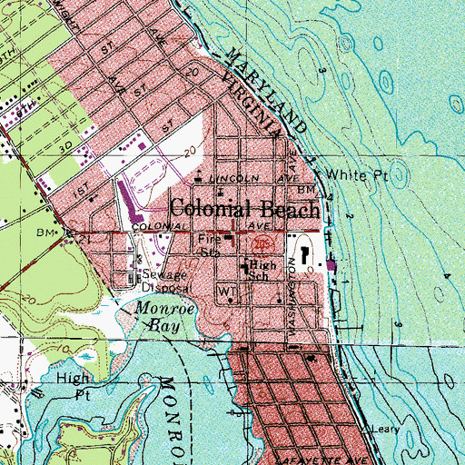 Topographic Map of Colonial Beach Volunteer Fire Department Engine Company 1, VA