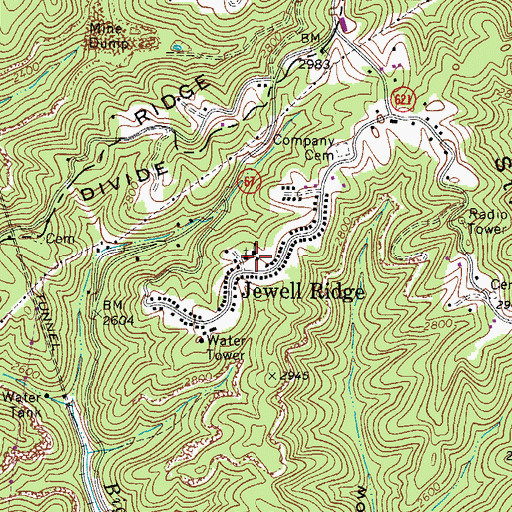 Topographic Map of Jewell Ridge Volunteer Fire Department, VA