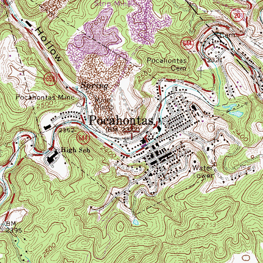 Topographic Map of Pocahontas Volunteer Fire Company, VA