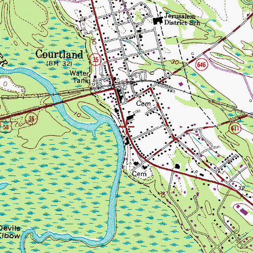 Topographic Map of Southampton County Sheriff's Office, VA