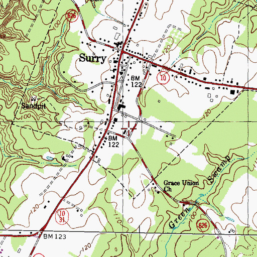 Topographic Map of Surry Volunteer Fire Department, VA