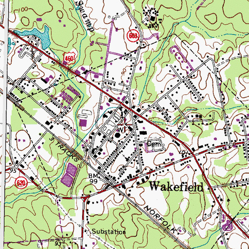 Topographic Map of Wakefield Volunteer Fire Department, VA