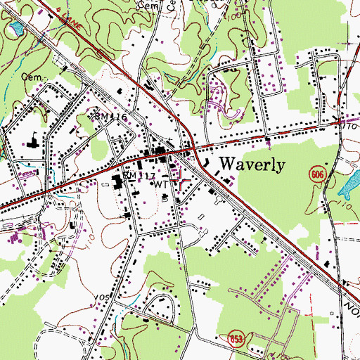 Topographic Map of Waverly Volunteer Fire Department, VA