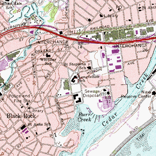 Topographic Map of Longfellow Elementary School, CT