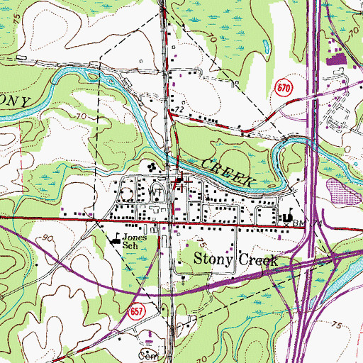 Topographic Map of Stony Creek Rescue Squad, VA