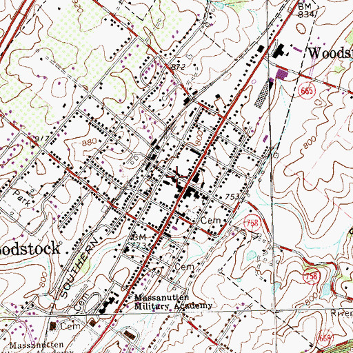 Topographic Map of Shenandoah County Fire and Rescue Station 12 - Woodstock Volunteer Fire Department, VA