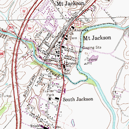 Topographic Map of Shenandoah County Fire and Rescue Station 21 - Mount Jackson Volunteer Fire and Emergency Services, VA