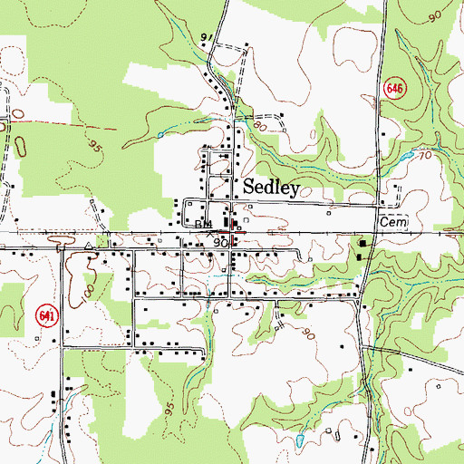 Topographic Map of Sedley Volunteer Fire Department Station 8, VA