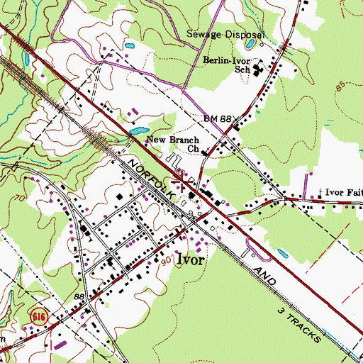 Topographic Map of Ivor Volunteer Rescue Squad, VA