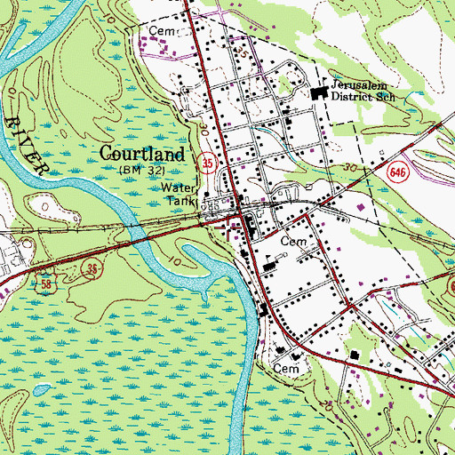 Topographic Map of Courtland Volunteer Rescue Squad, VA