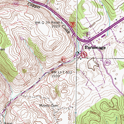 Topographic Map of Copper Creek - Moccasin Volunteer Fire Department Station 1, VA