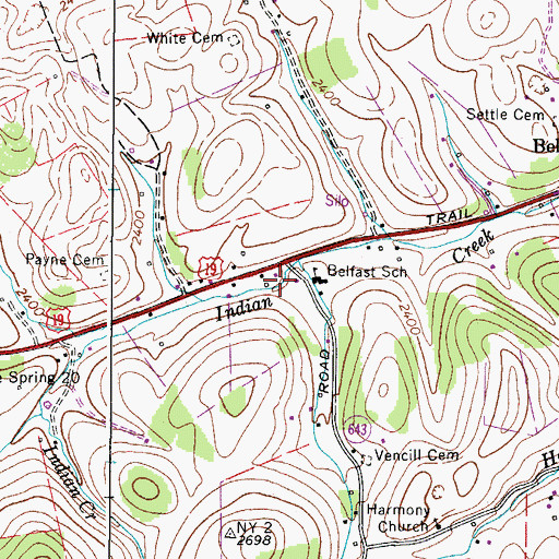 Topographic Map of Belfast - Rosedale Volunteer Fire Department, VA