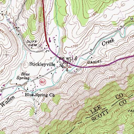 Topographic Map of Stickleyville Volunteer Fire Department, VA